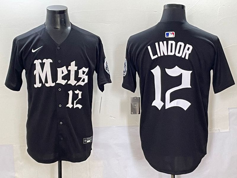 Men 2025 New York Mets #12 Lindor Black Five generations Joint Name Nike MLB Jersey style 8->new york mets->MLB Jersey